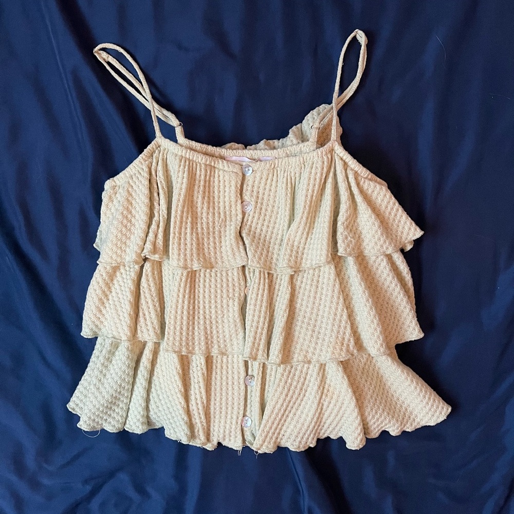 boutique Light Green Tiered Ruffle Top Women’s Size S
